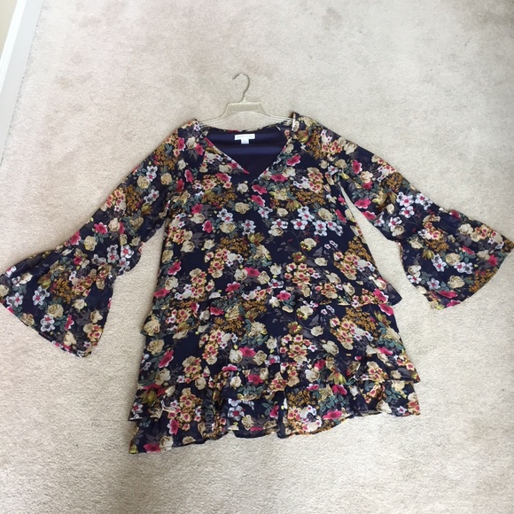 Love Riche Dresses & Skirts - LOVE RICHE Floral Layered Bell Sleeve Ruffle Dress